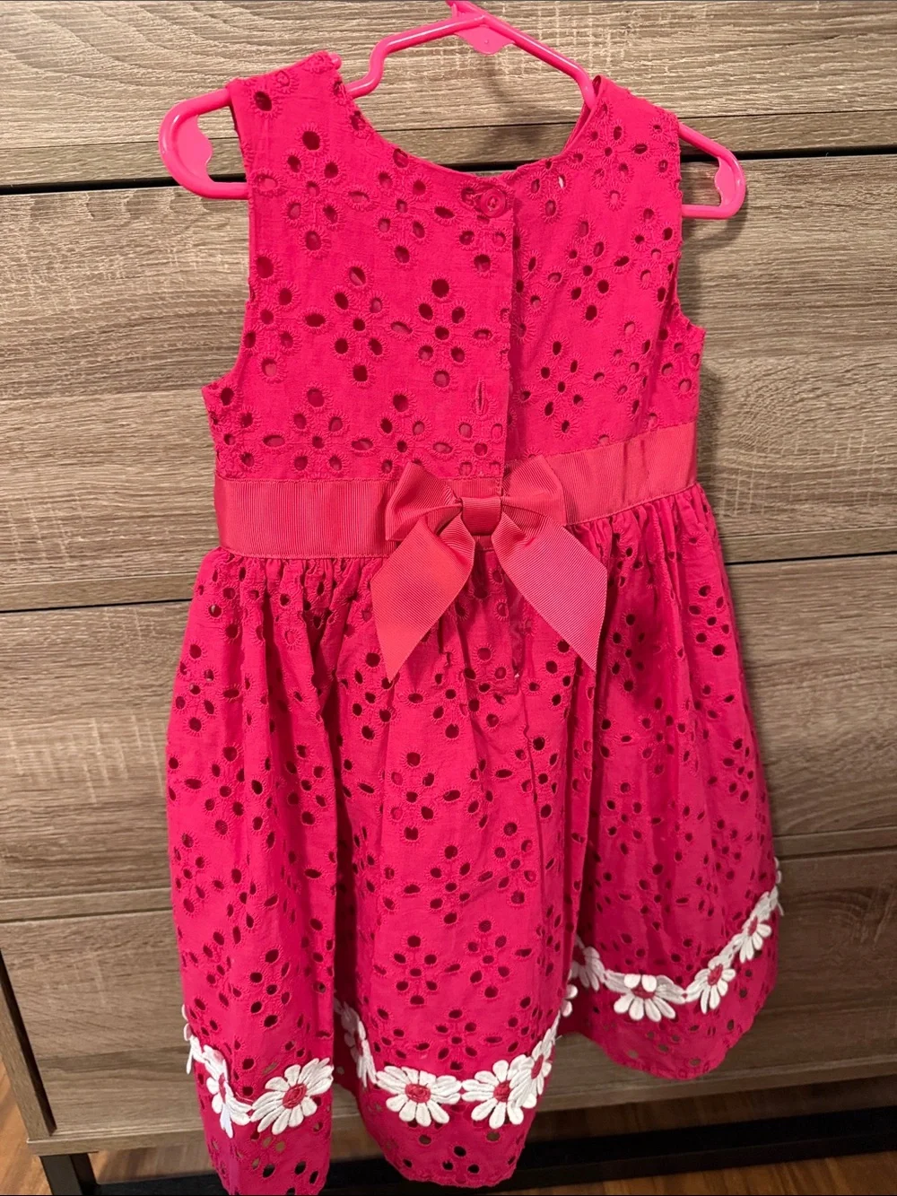 Blueberi Boulevard Hot Pink Eyelet Dress with White Daisy Trim
